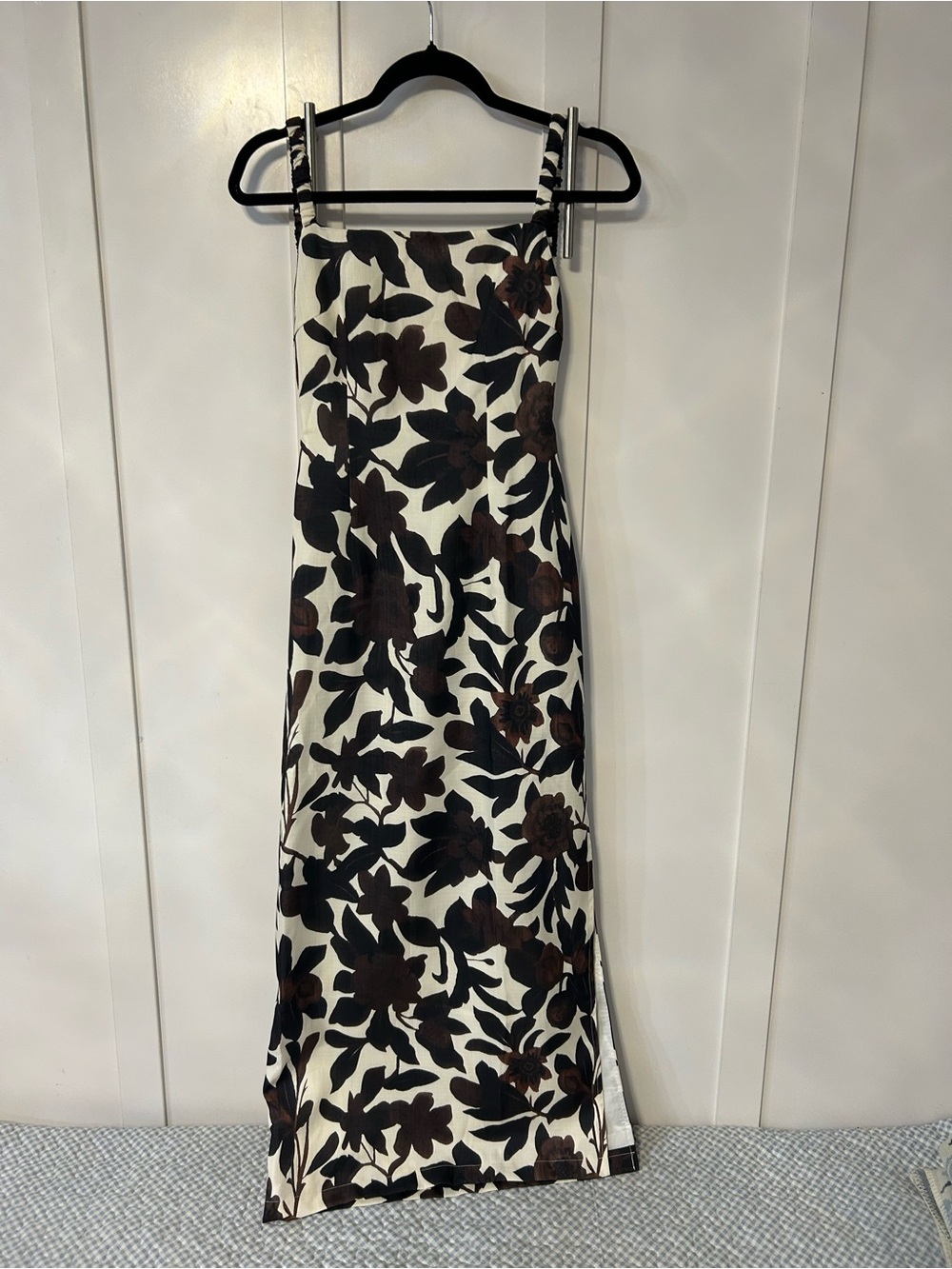 COMMENSE brown cream floral print Backless side slit maxi Dress - Picture 2 of 8